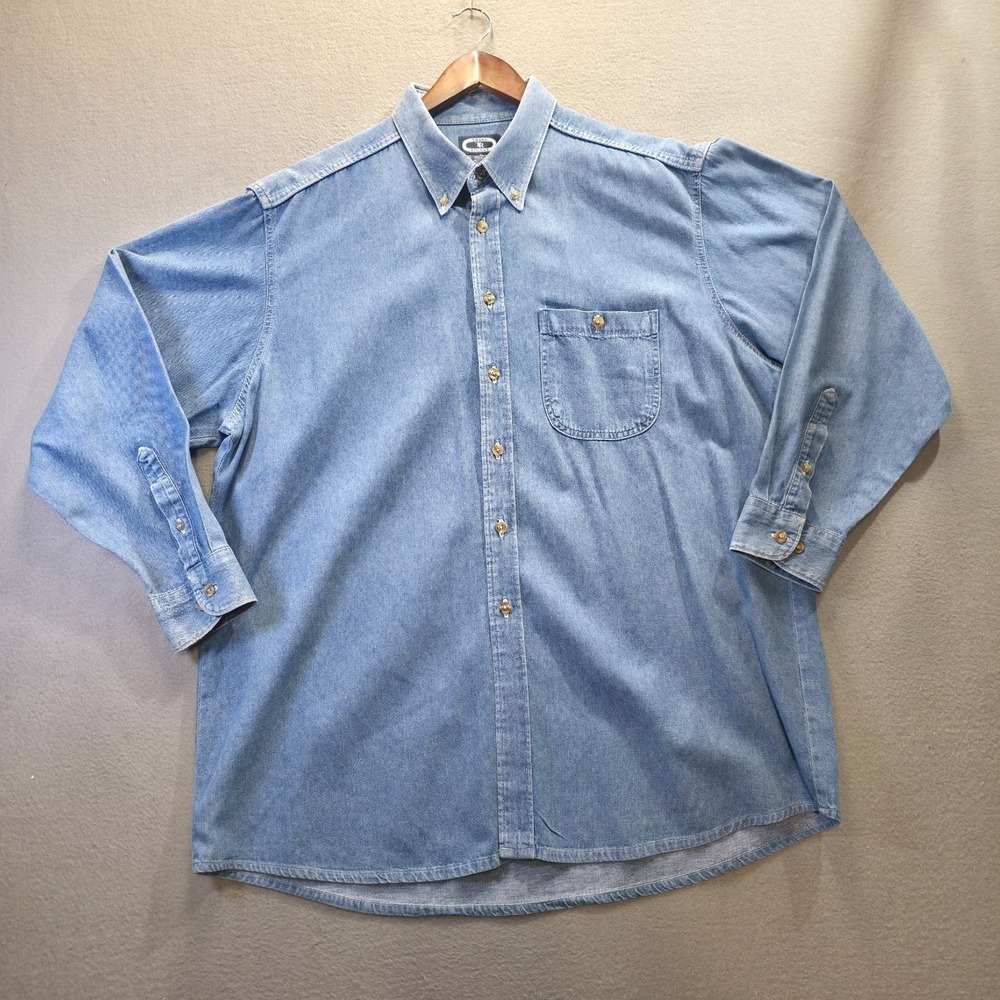 Three Rivers‎ Men's Denim Button Up Shirt Size XL Advertisements on Sleeves